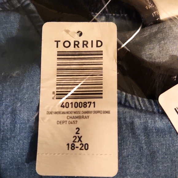 TORRID DISNEY BOMBER JACKET MICKEY MOUSE GRAPHIC DENIM AMERICANA SIZE 2X NWT - Picture 2 of 14
